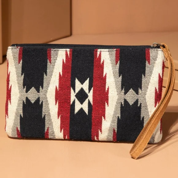 Handmade Hand Beaded Wristlet Clutch - Ethnic Inspired Design - Dyed Fine Cotton - Picture 3 of 5